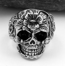 Floral Skull Ring, Unique Punk Style Band