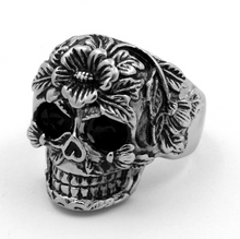 Floral Skull Ring, Unique Punk Style Band