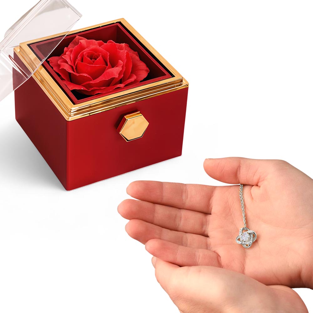 LOVE KNOT NECKLACE WITH ROSE GIFT BOX