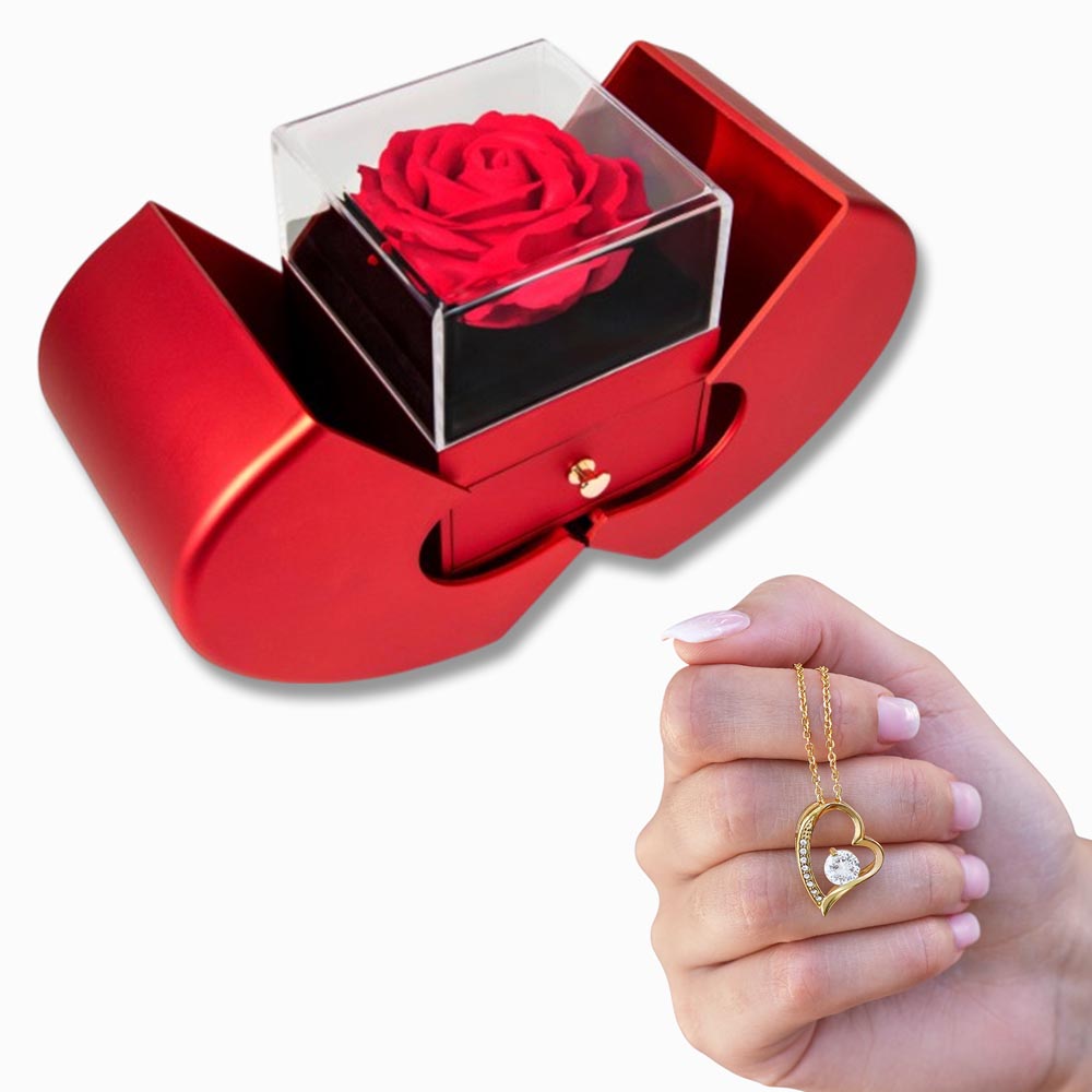 HEART NECKLACE WITH ROSE BOX