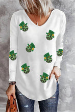White St Patrick Sequin Disco Ball V Neck Long Sleeve Top