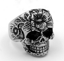 Floral Skull Ring, Unique Punk Style Band