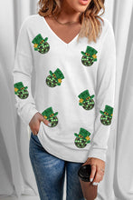 White St Patrick Sequin Disco Ball V Neck Long Sleeve Top
